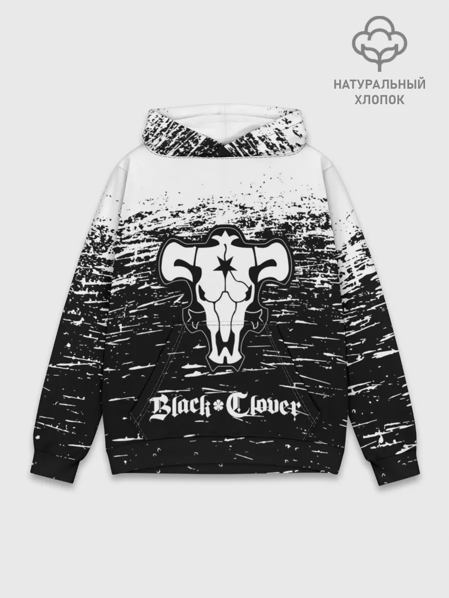 Худи мужской база хлопок / Чёрный клевер: Бык.