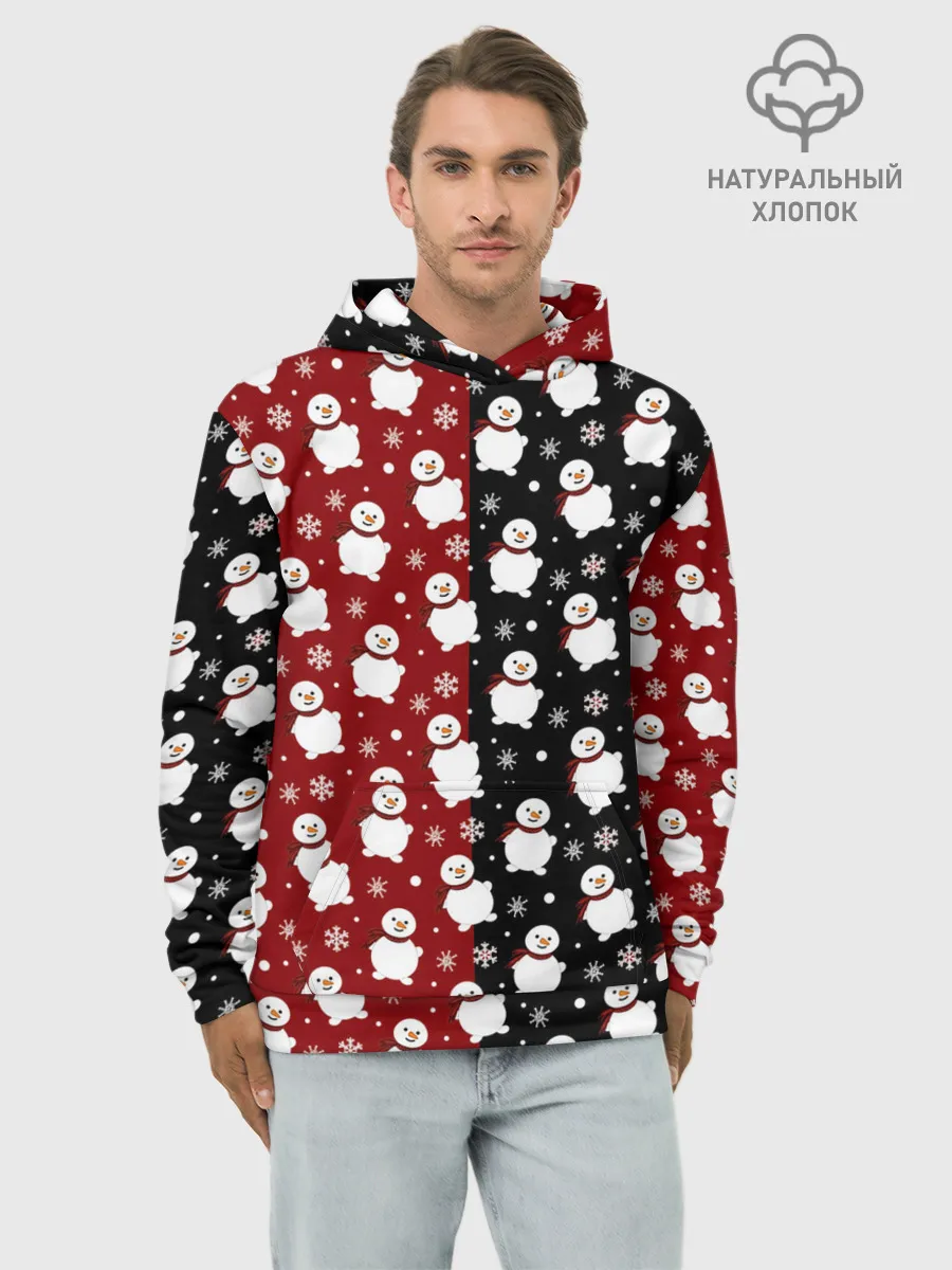 Худи мужской база хлопок / Снеговики, снежинки и снег