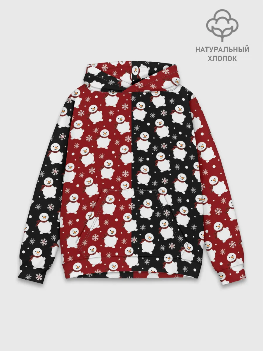 Худи мужской база хлопок / Снеговики, снежинки и снег