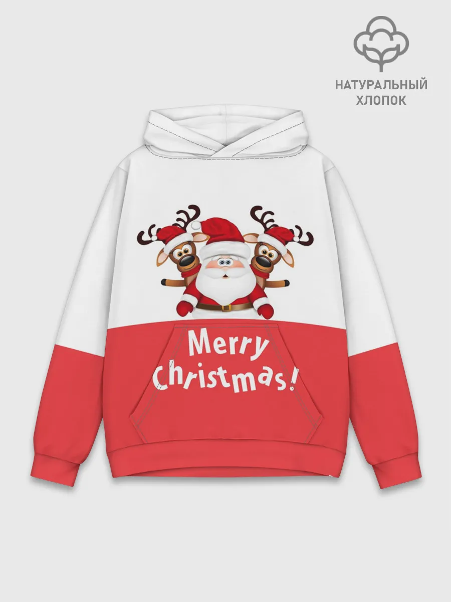 Худи мужской база хлопок / Санта с 2 Оленями
