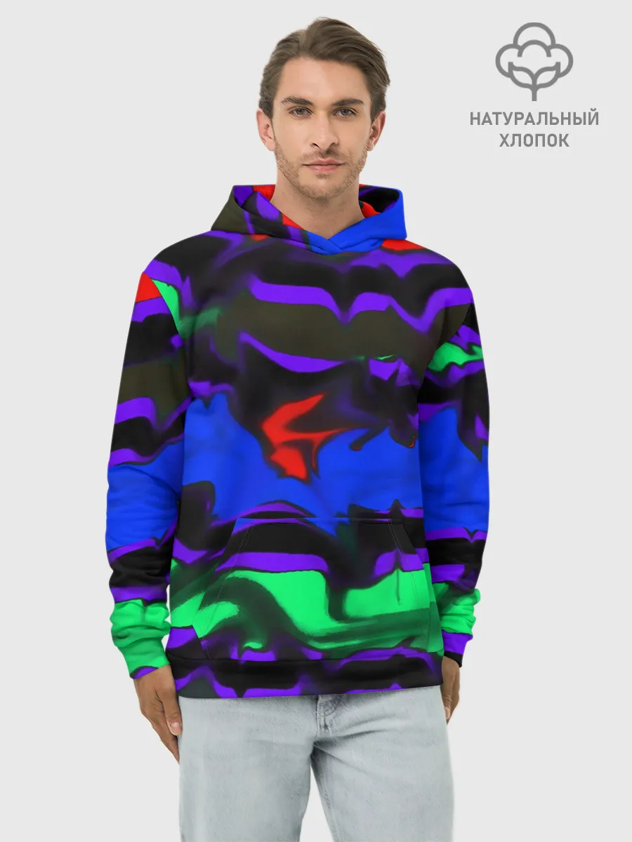 Худи мужской база хлопок / Абстрактный узор цветных оттенков