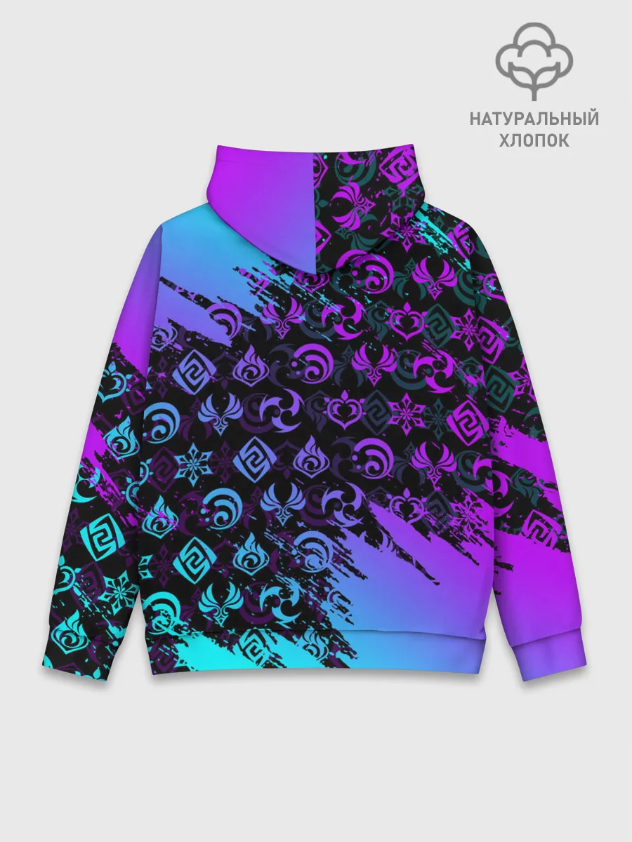 Худи мужской база хлопок / GENSHIN NEON PATTERN SYMBOL / НЕОН ЭМБЛЕМЫ