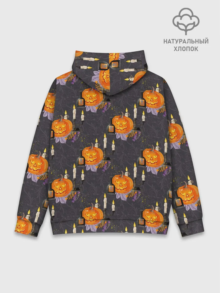 Худи мужской база хлопок / Хэллоуин - тыквы и свечи