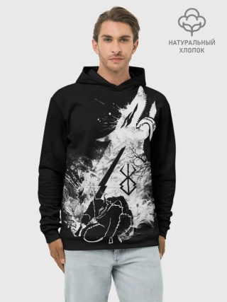 Худи мужской база хлопок / БЕРСЕРК БЕЛЫЙ ГАТС С МЕЧОМ