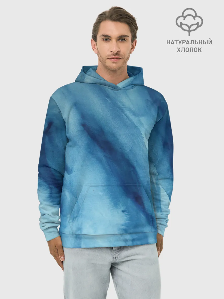 Худи мужской база хлопок / Голубой мрамор