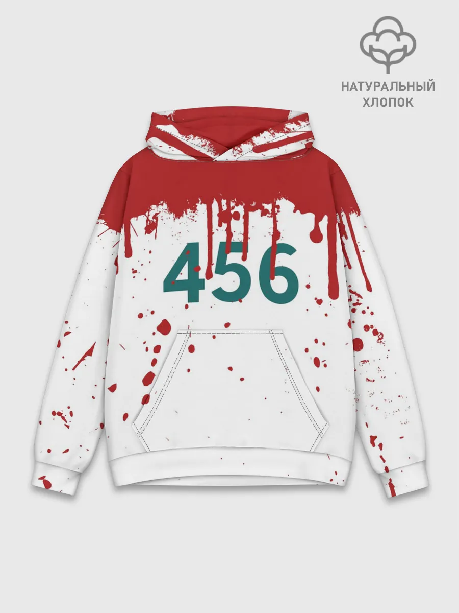Худи мужской база хлопок / ИГРА В КАЛЬМАРА ПЕРСОНАЖ 456 КРОВЬ