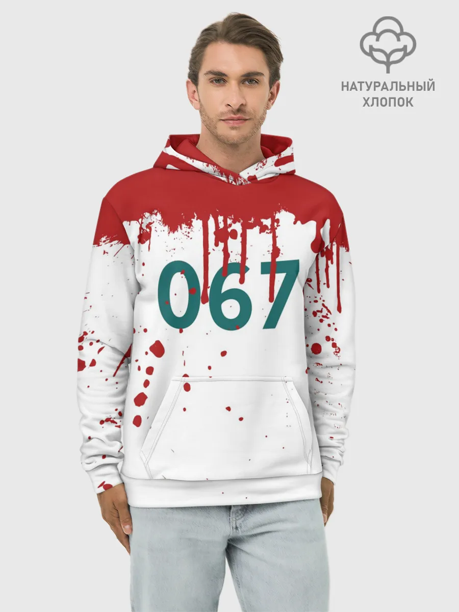 Худи мужской база хлопок / ИГРА В КАЛЬМАРА ПЕРСОНАЖ 067 КРОВЬ