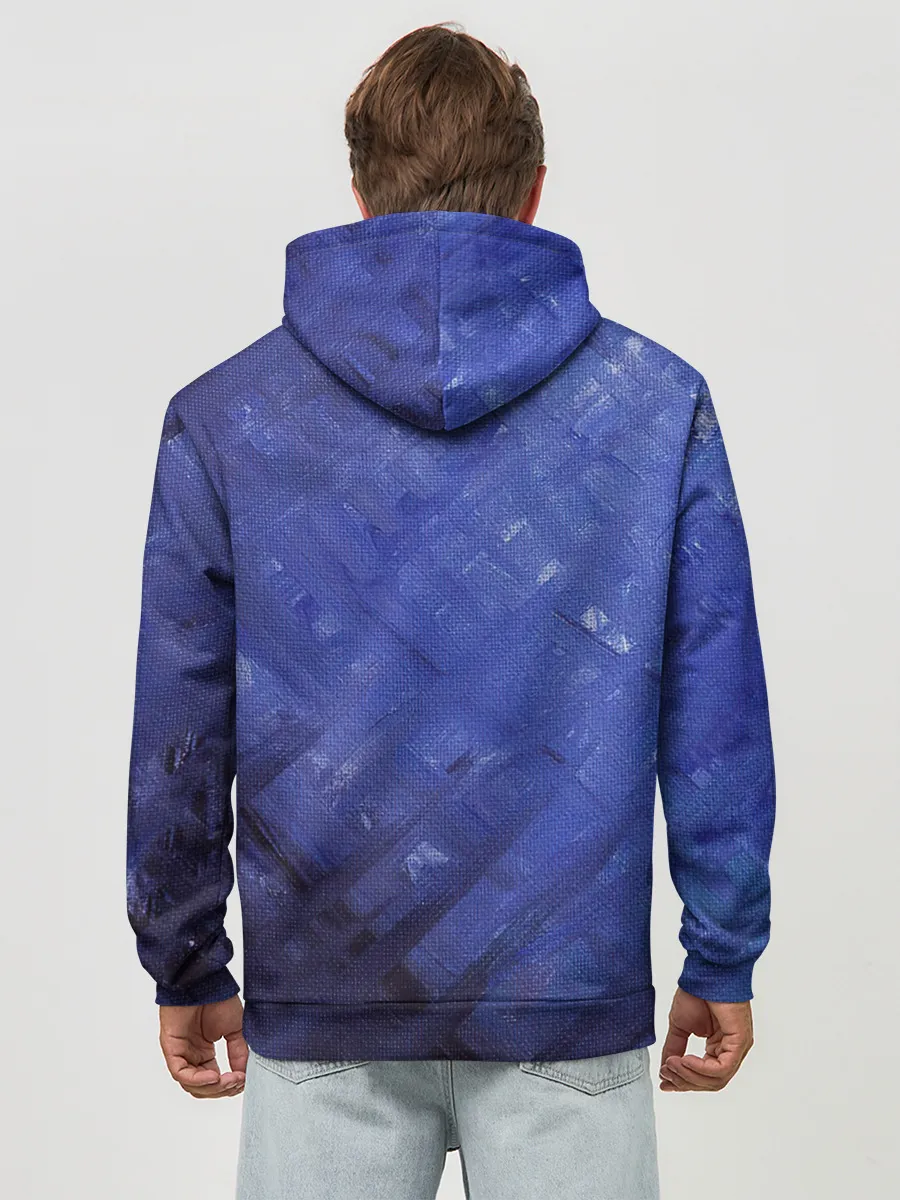 Худи мужской база хлопок / Синие акварельные мазки