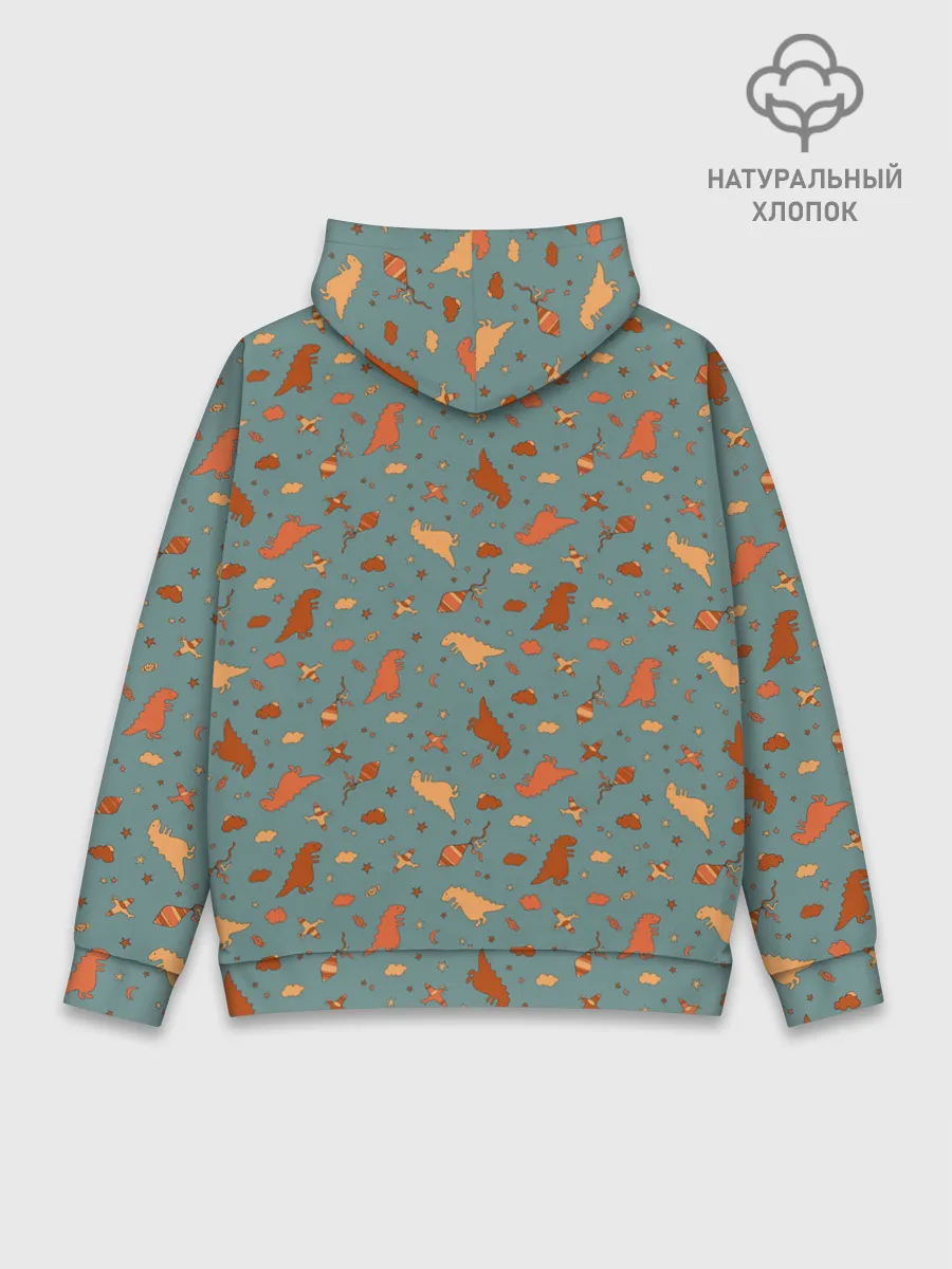 Худи мужской база хлопок / детский принт с динозаврами и звездами