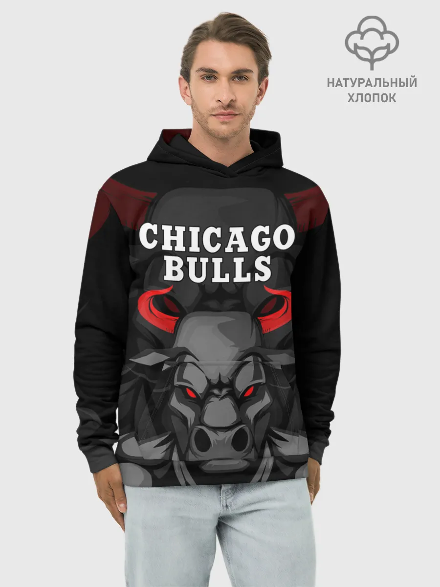 Худи мужской база хлопок / CHICAGO BULLS ЯРОСТНЫЙ БЫК
