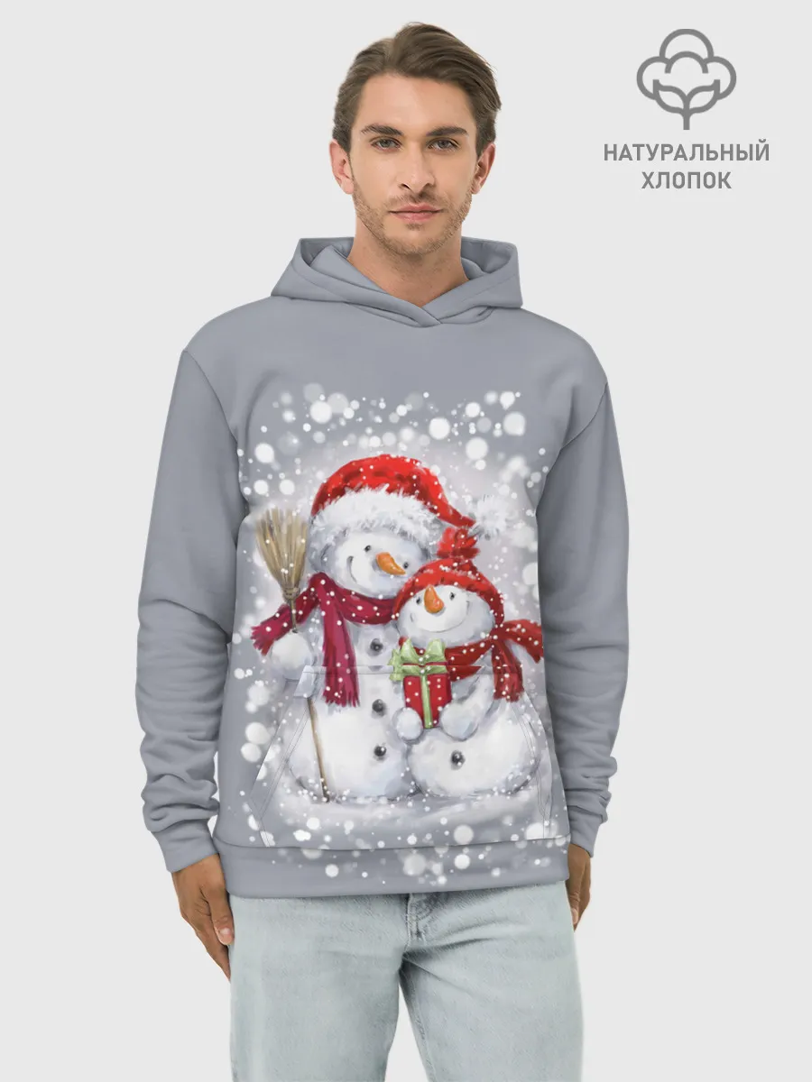 Худи мужской база хлопок / Два снеговика