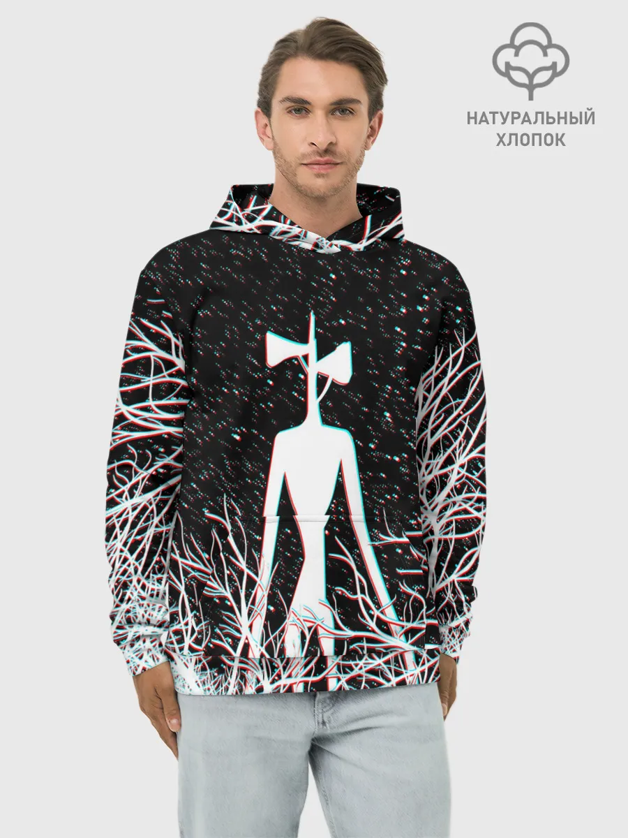 Худи мужской база хлопок / СИРЕНОГОЛОВЫЙ ГЛИТЧ ЛЕС, КОСМОС