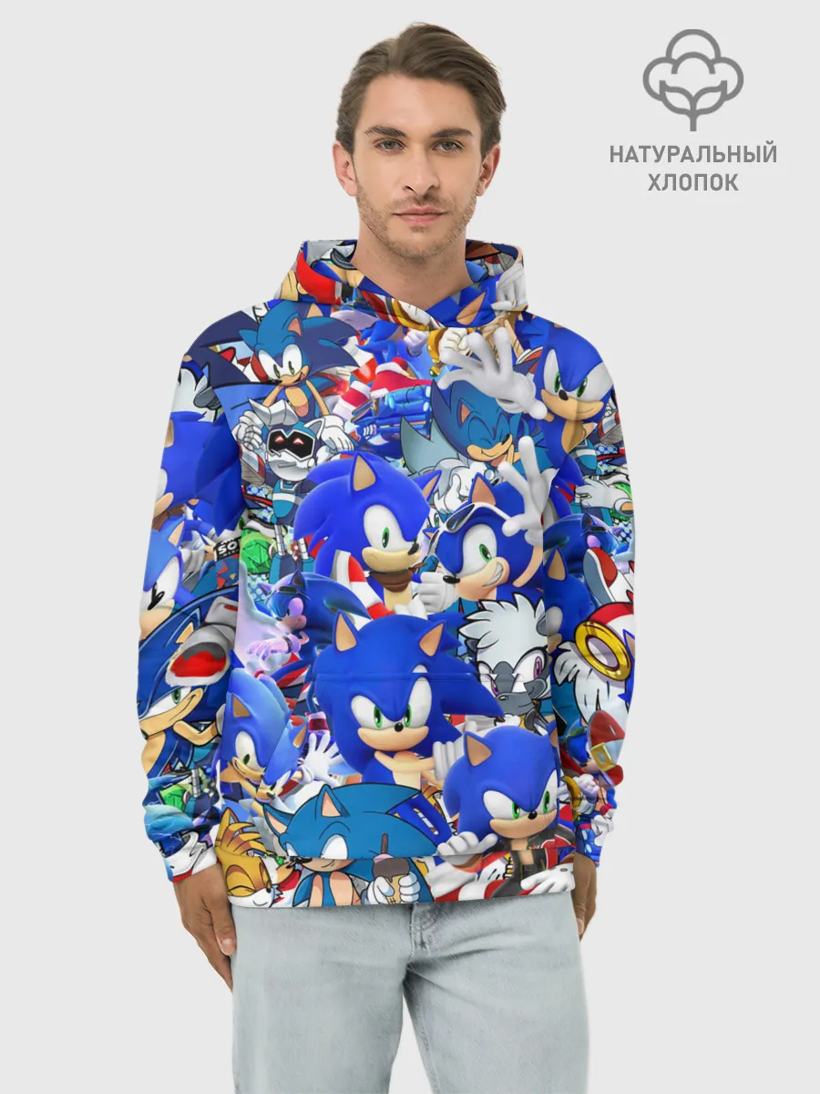 Худи мужской база хлопок / SONIC СИНИЙ ЁЖ СОНИК