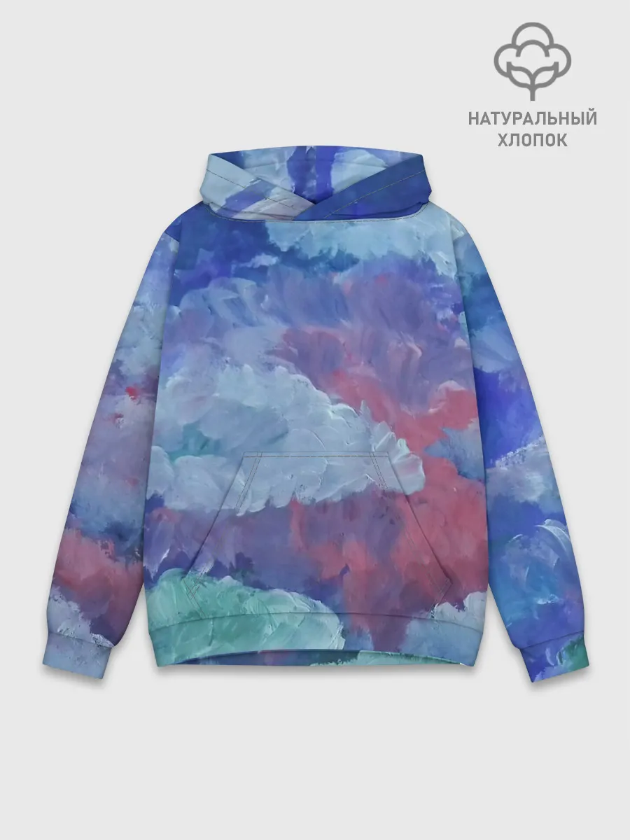 Худи мужской база хлопок / Гуашевые облака