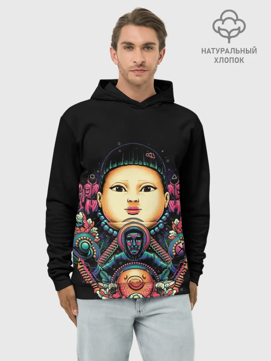 Худи мужской база хлопок / Игра в кальмара Кукла маски черепа