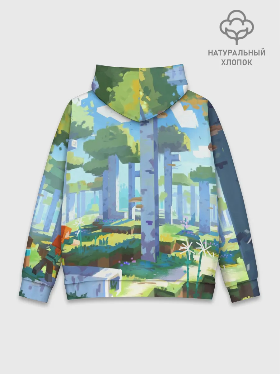 Худи мужской база хлопок / Манйкрафт, березовый лес