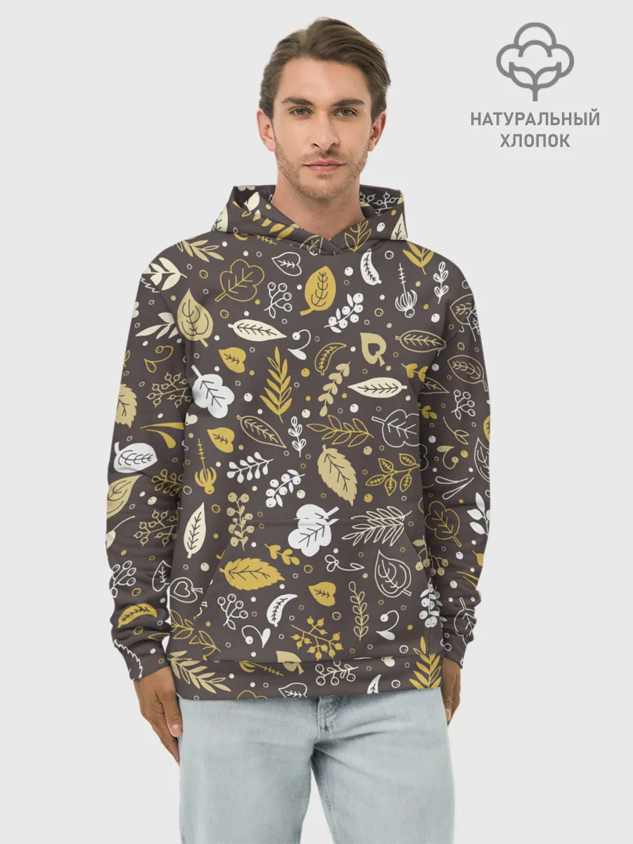 Худи мужской база хлопок / Осенние листья и ягодки