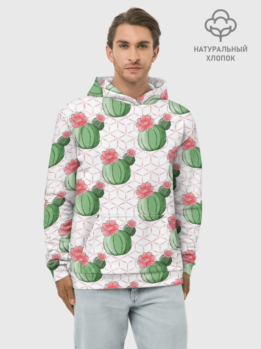 Худи мужской база хлопок / Паттерн из кактусов