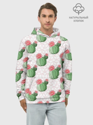Худи мужской база хлопок / Паттерн из кактусов