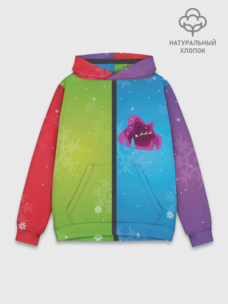 Худи мужской база хлопок / Цветное рождество Snowflake