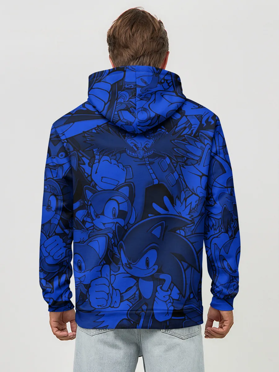 Худи мужской база хлопок / SONIC BLUE PATTERN | СИНИЙ ЁЖ