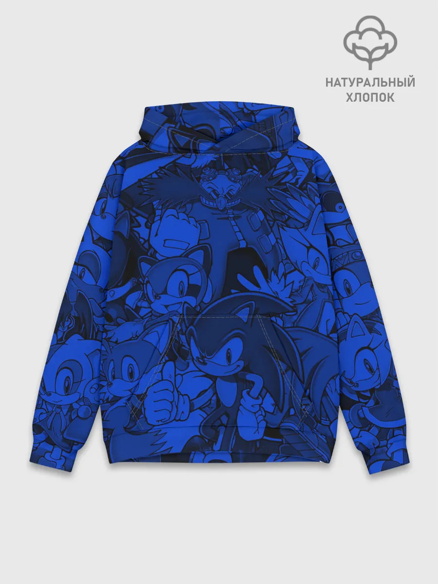 Худи мужской база хлопок / SONIC BLUE PATTERN | СИНИЙ ЁЖ