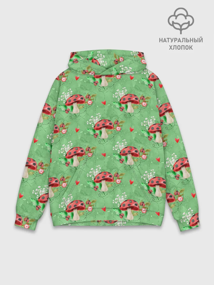 Худи мужской база хлопок / Грибы Мухоморы паттерн