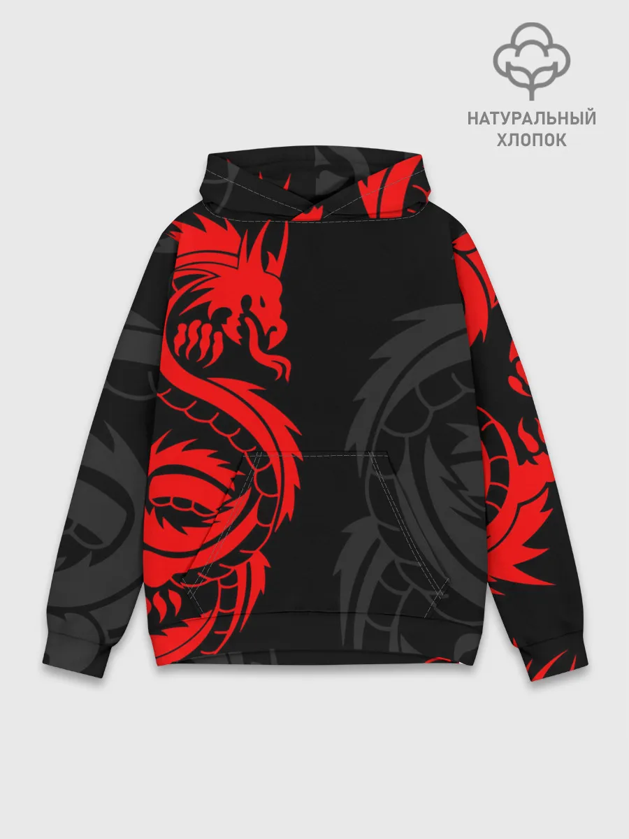 Худи мужской база хлопок / КРАСНЫЙ ДРАКОН ТАТУ / RED DRAGON TATTOO