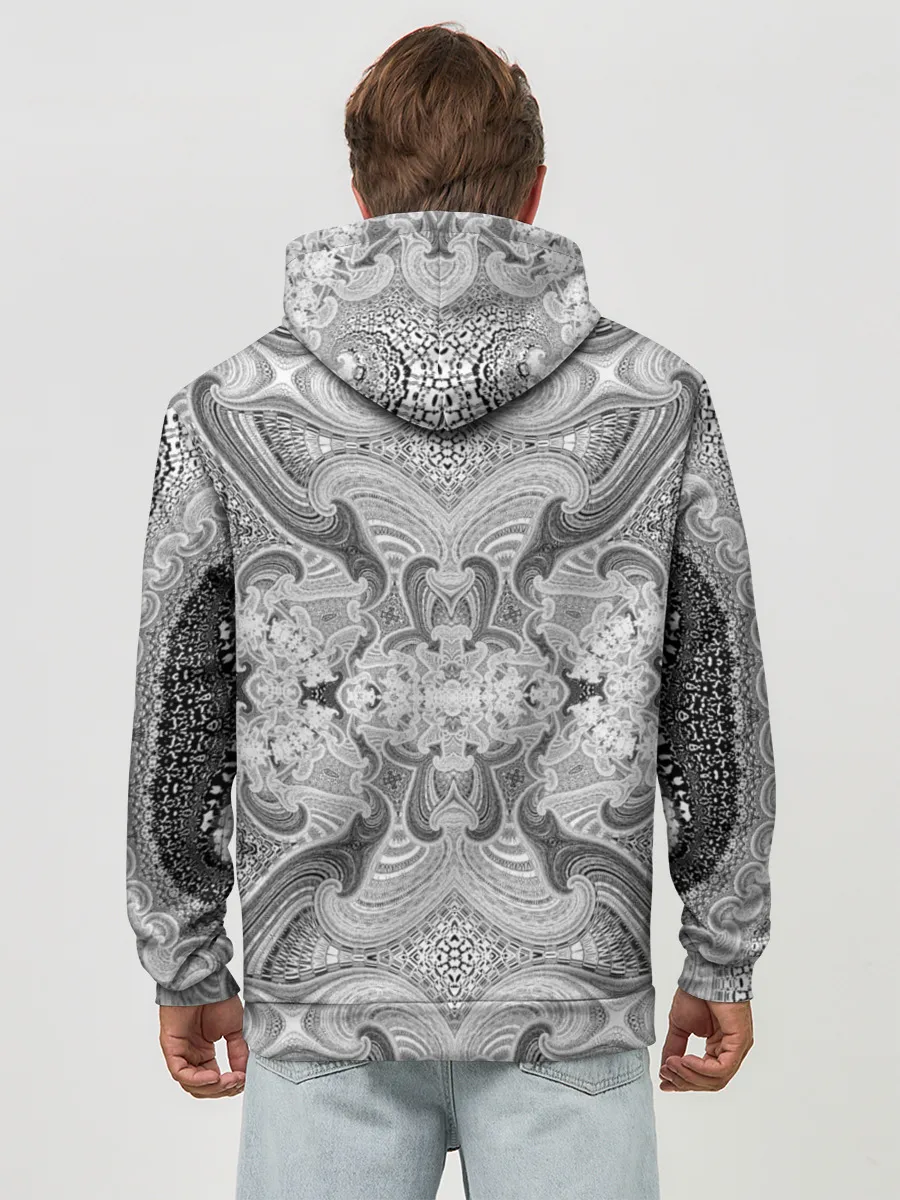 Худи мужской база хлопок / Черно-белый абстрактный узор.