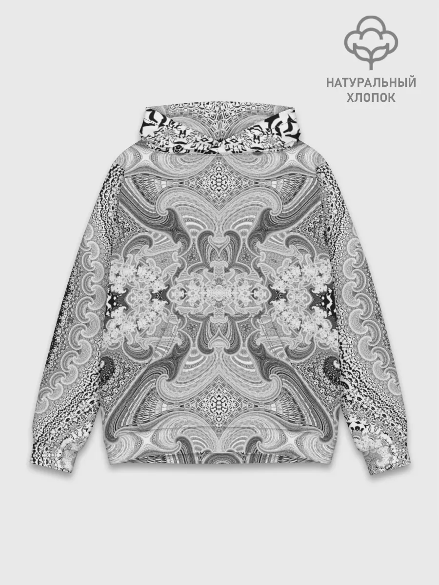 Худи мужской база хлопок / Черно-белый абстрактный узор.