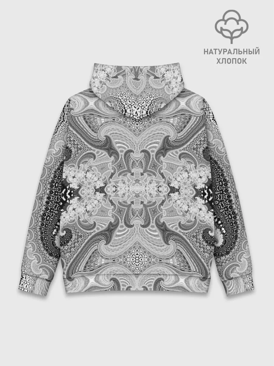 Худи мужской база хлопок / Черно-белый абстрактный узор.