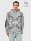 Худи мужской база хлопок / Черно-белый абстрактный узор.