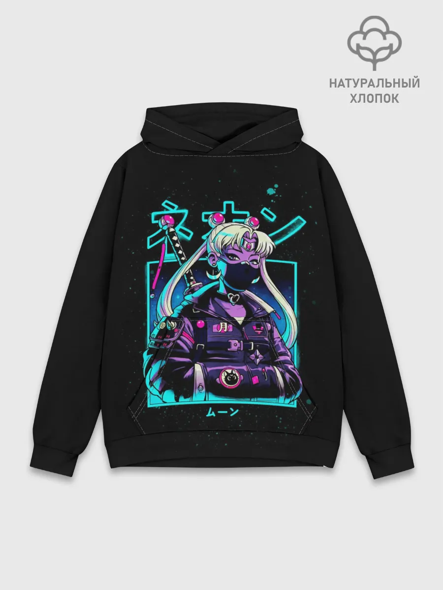 Худи мужской база хлопок / Сейлор Мун неон