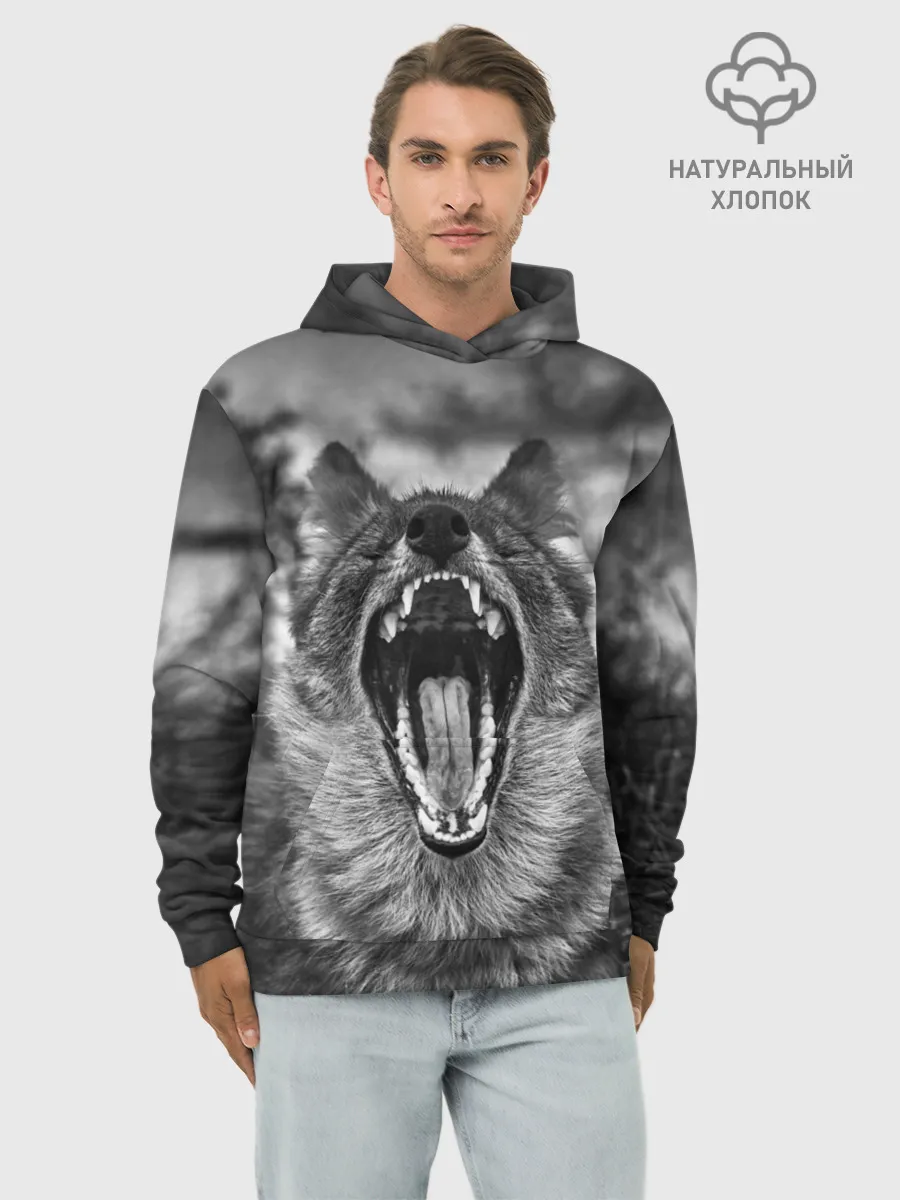 Худи мужской база хлопок / Волчья пасть, зевает