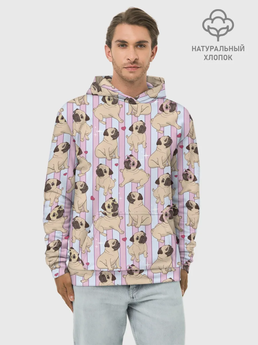 Худи мужской база хлопок / Забавные Мопсы