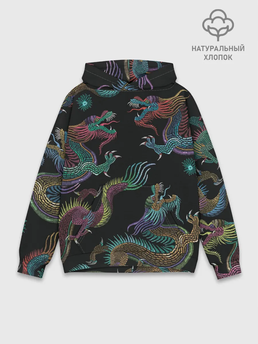 Худи мужской база хлопок / Цветные драконы