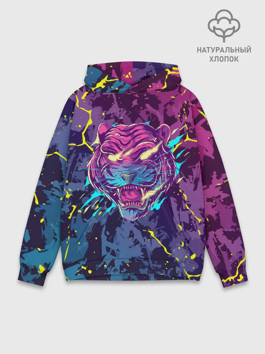 Худи мужской база хлопок / НЕОНОВЫЙ ТИГР / NEON TIGER