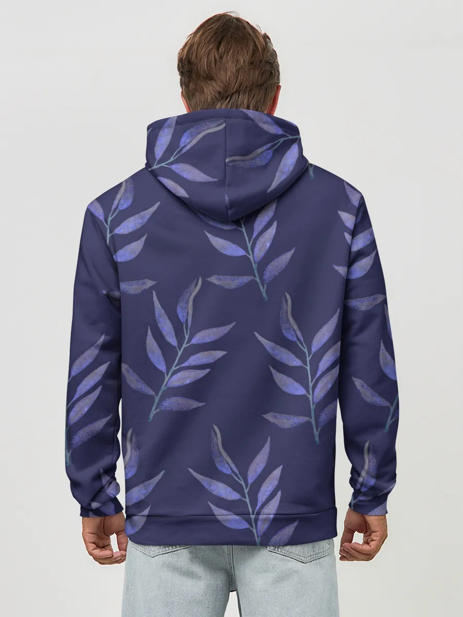 Худи мужской база хлопок / Листья на темно синем фоне