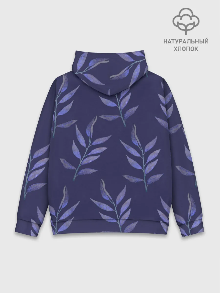 Худи мужской база хлопок / Листья на темно синем фоне