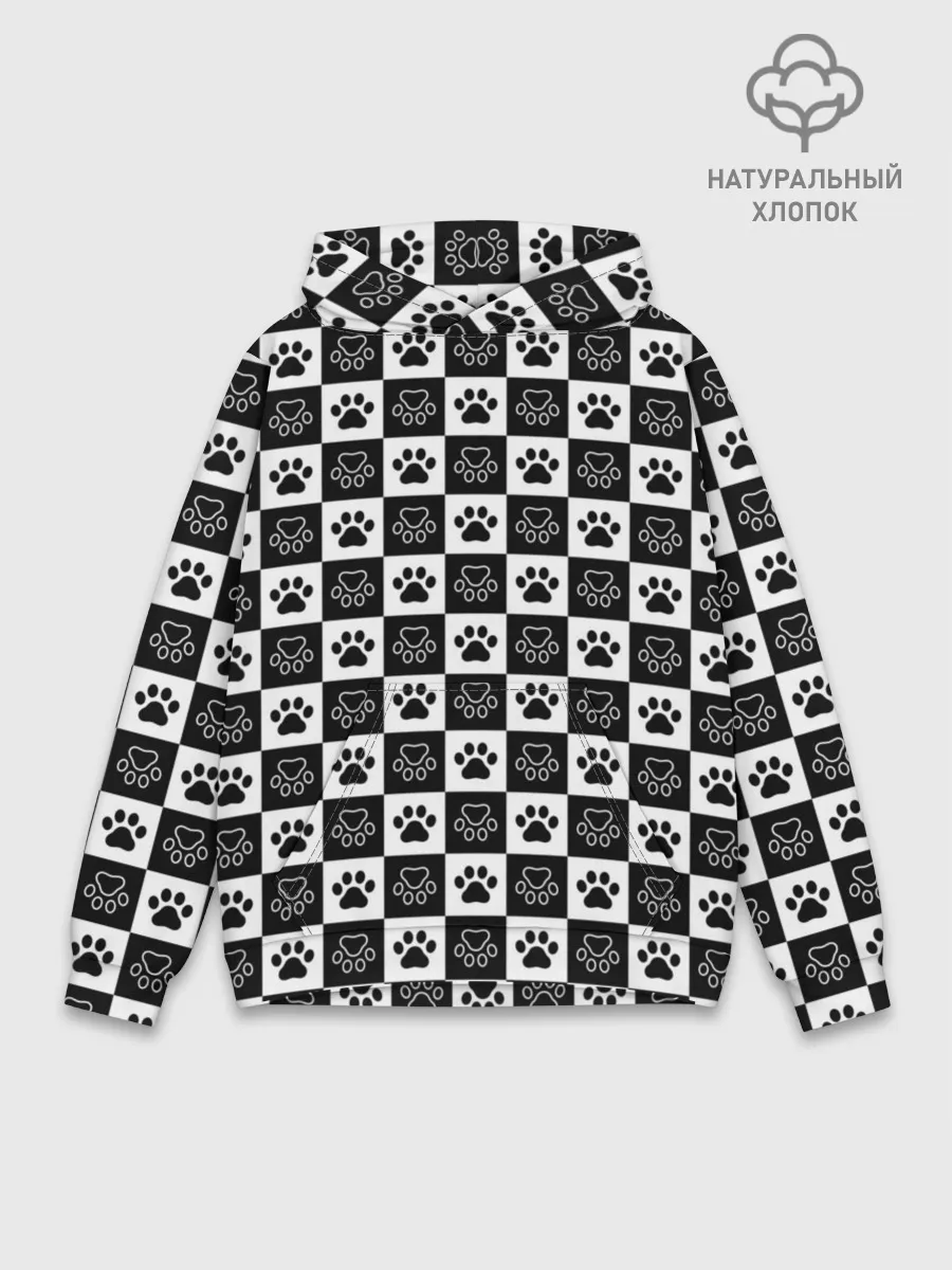 Худи мужской база хлопок / Следы на Шахматном Фоне