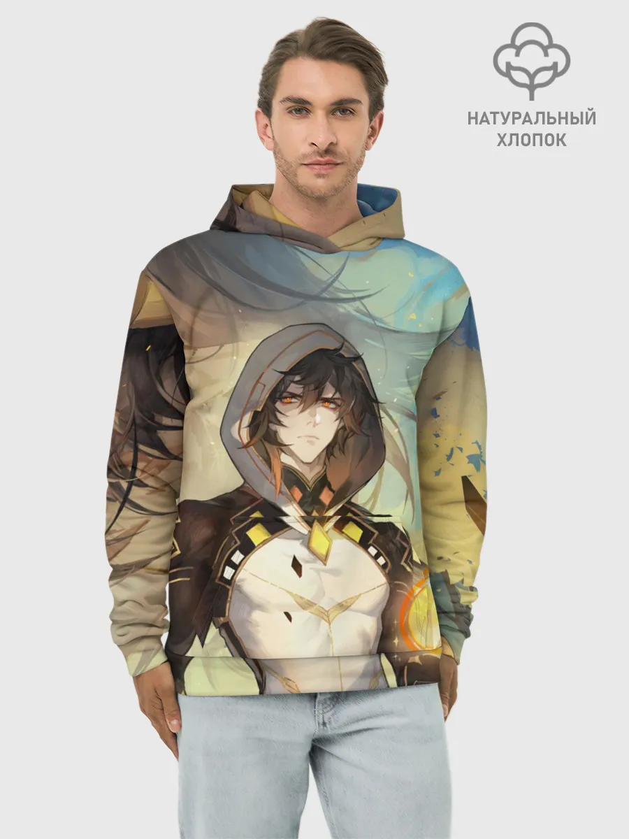 Худи мужской база хлопок / Чжун Ли, Zhongli, Genshin Impact
