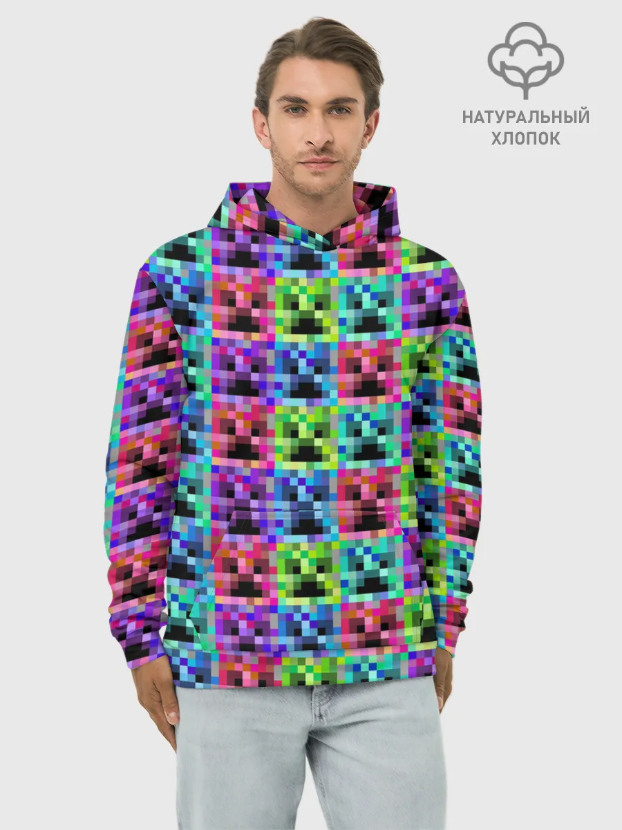 Худи мужской база хлопок / МАЙНКРАФТ / MINECRAFT ЦВЕТНЫЕ КРИПЕРЫ