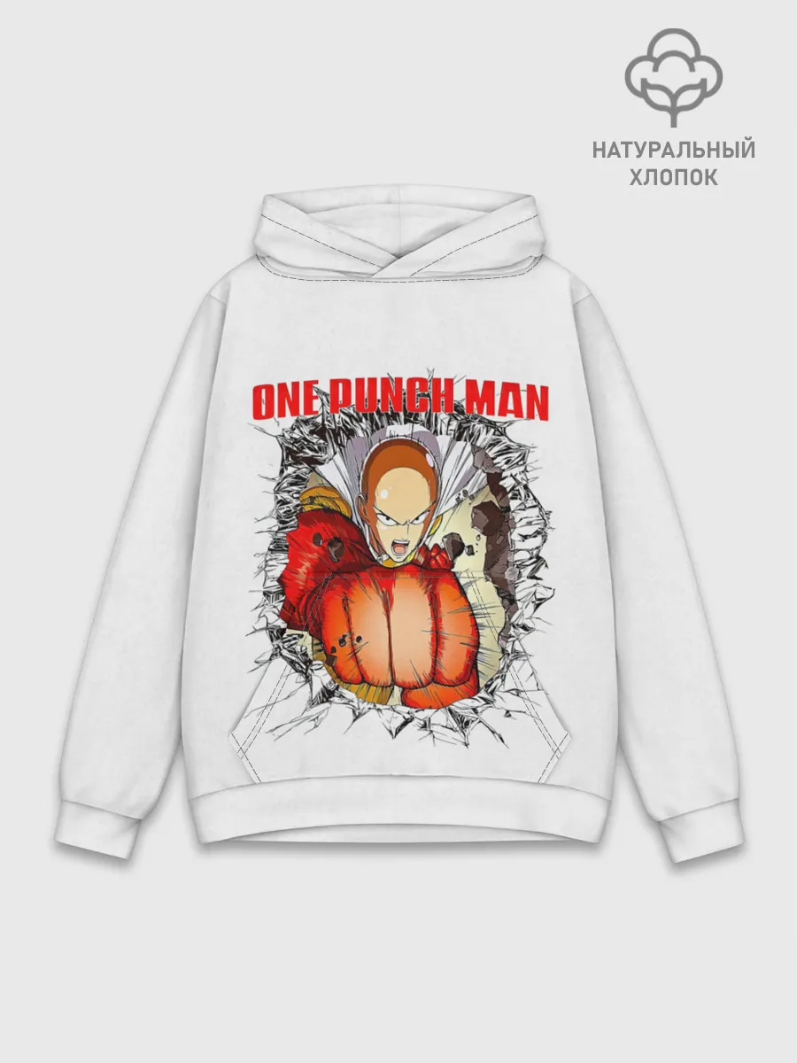 Худи мужской база хлопок / Удар сквозь стену One Punch-Man