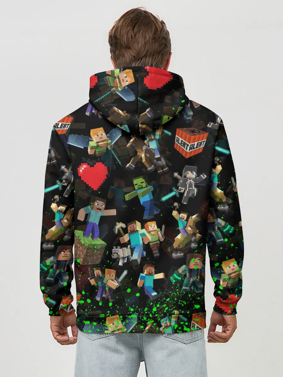 Худи мужской база хлопок / МАЙНКРАФТ ПАТТЕРН ГЕРОИ ИГРЫ