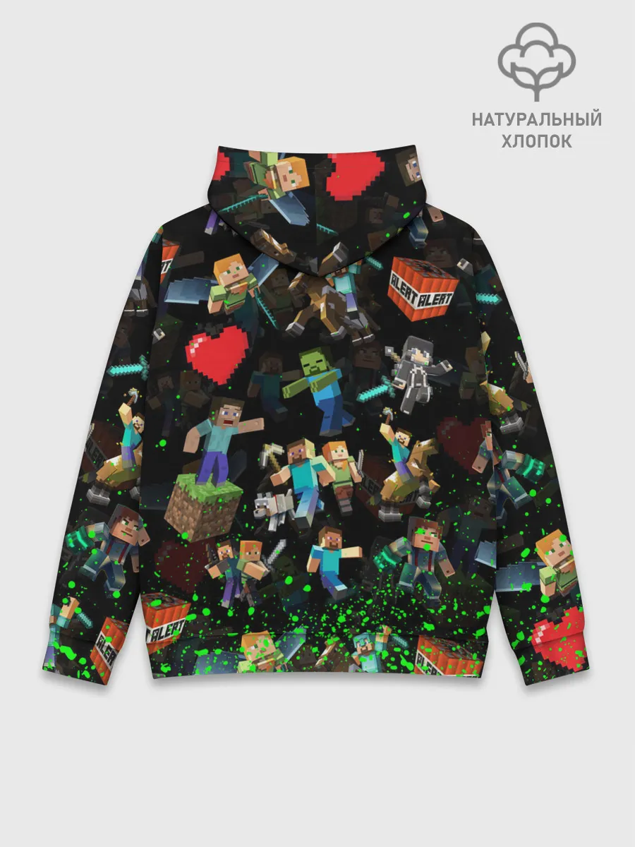 Худи мужской база хлопок / МАЙНКРАФТ ПАТТЕРН ГЕРОИ ИГРЫ
