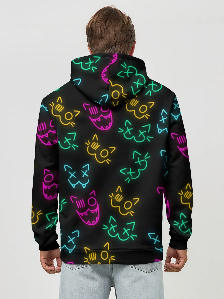 Худи мужской база хлопок / НЕОНОВЫЕ КОТИКИ / NEON FACES CATS