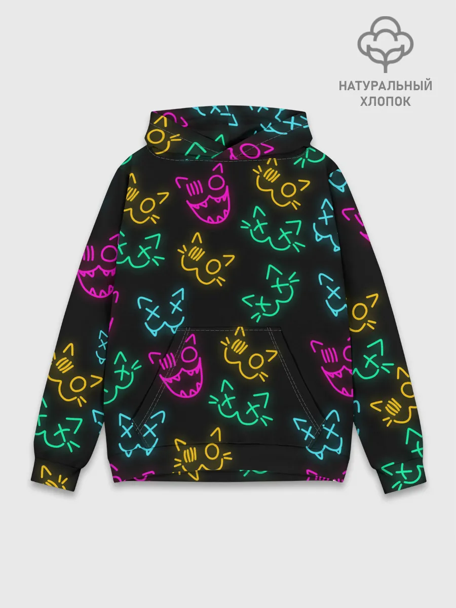 Худи мужской база хлопок / НЕОНОВЫЕ КОТИКИ / NEON FACES CATS