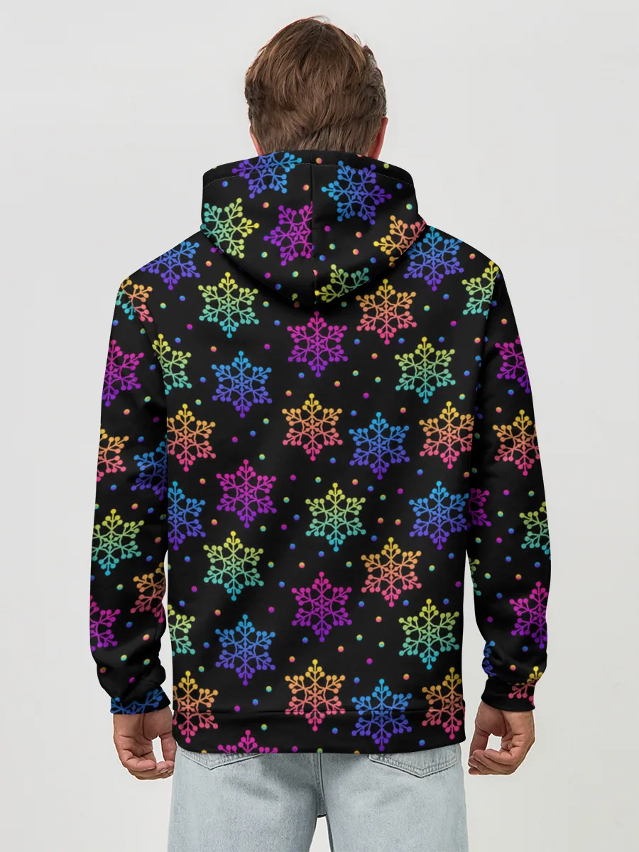 Худи мужской база хлопок / Неоновые снежинки / Neon snowflakes