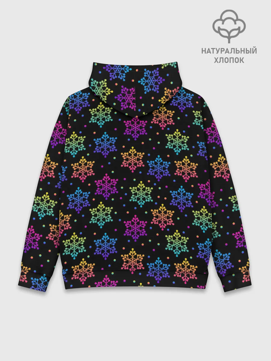 Худи мужской база хлопок / Неоновые снежинки / Neon snowflakes