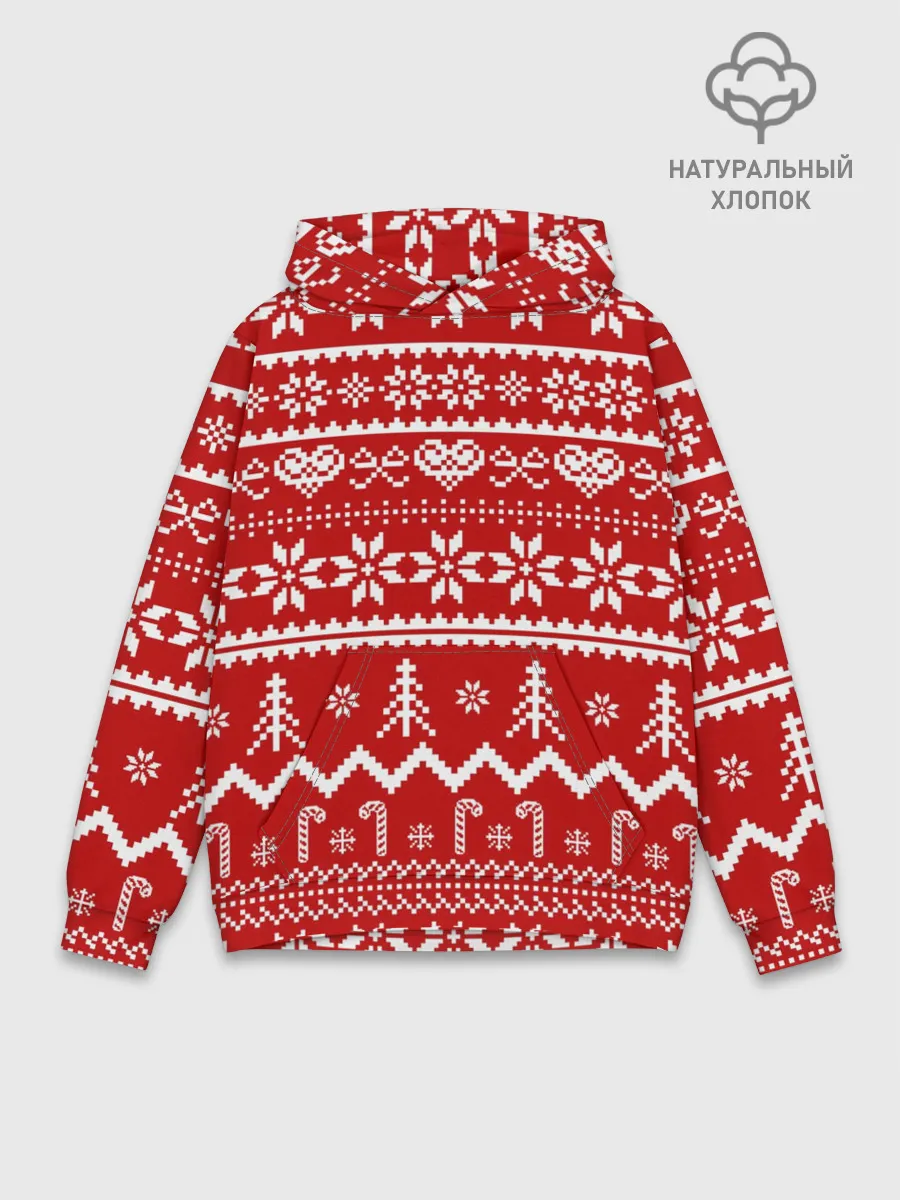 Худи мужской база хлопок / Праздничный новогодний узор